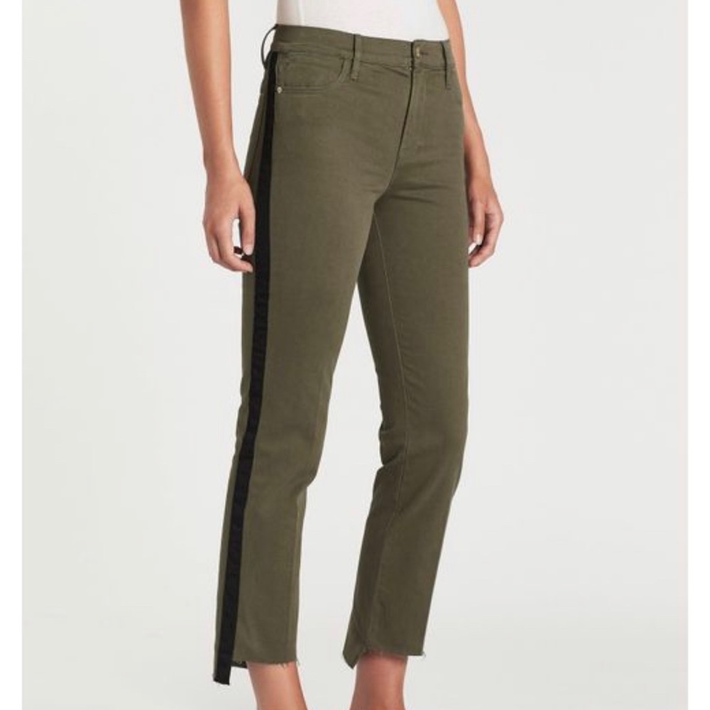 FRAME Le High Straight Raw Stagger Tuxedo Tape Jean